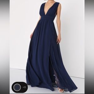 Long Navy formal dress. Maxi length. True to size. Side slit